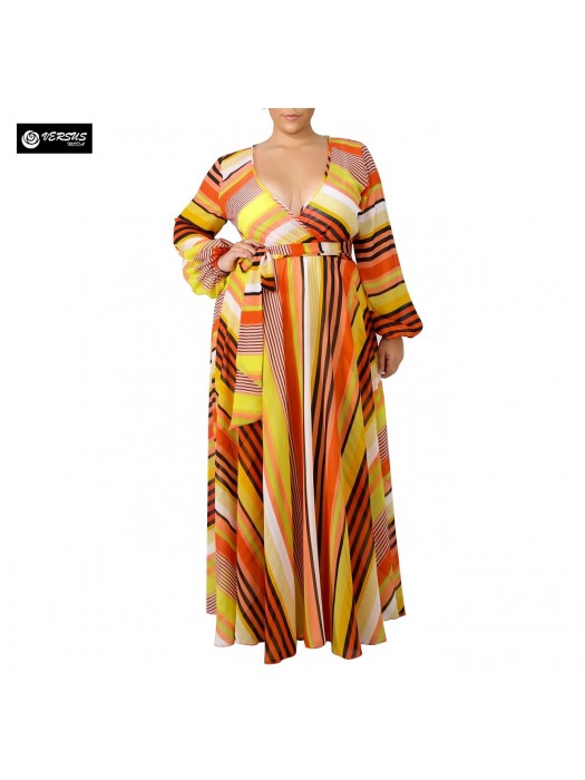 Vestito Donna Lungo a Righe Taglie Grandi Woman Oversize Maxi Dress OS120013B f2